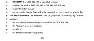 Bill adds "people" to the Oregon legal definition of taxable bicycle