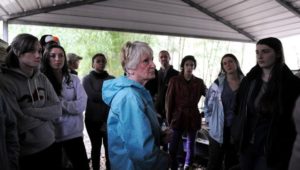 Homeowner Dot Rice, Center, welcomed students from the UNCA's environmental studies program to her family's property that was polluted on April 13, 2015 by the former CTS manufacturing facility on Mills Gap Road in South Asheville.  The EPA says as of March 2020 the cleanup is complete and the chemical pollutants should be broken down to carbon dioxide and water in 3-5 years.
