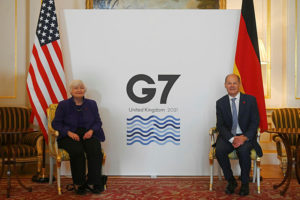 US Treasury Secretary Janet Yellen (left) and Federal Treasury Secretary Olaf Scholz at the G7 summit Photo: Getty