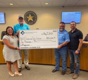 BT Rhodes, Adam Sharp and Waste Connections donated $ 10,000 to a proposed all-inclusive playground in Stephenville City Park at the city council meeting on Tuesday.  The first Trash to Treasure golf tournament to raise funds for the park is scheduled for Friday, September 17 at Squaw Valley Golf Course.  Registration deadline for the tournament is August 26th.  Teams can register online at www.stephenvilletx.gov/parks-leisure/page/player-and-team-registration.